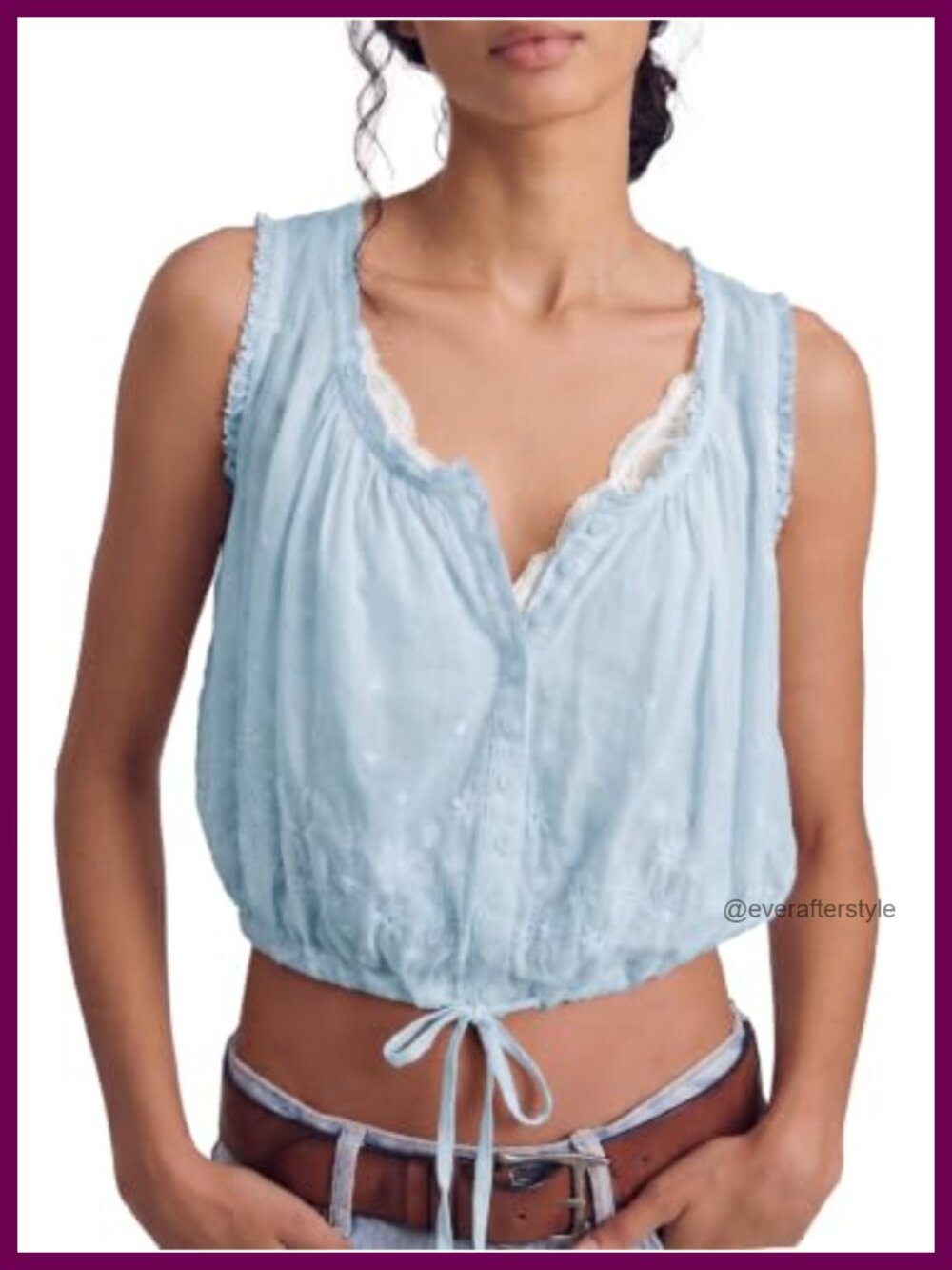 Women's Boho Lace Tank Top Sleeveless Button Down Cotton Tulle Cami